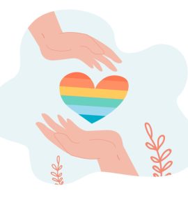 Hands holding rainbow heart. Support and love for LGBT community from people flat vector illustration. Sexual freedom lifestyle, pride, equality concept for banner, website design or landing web page